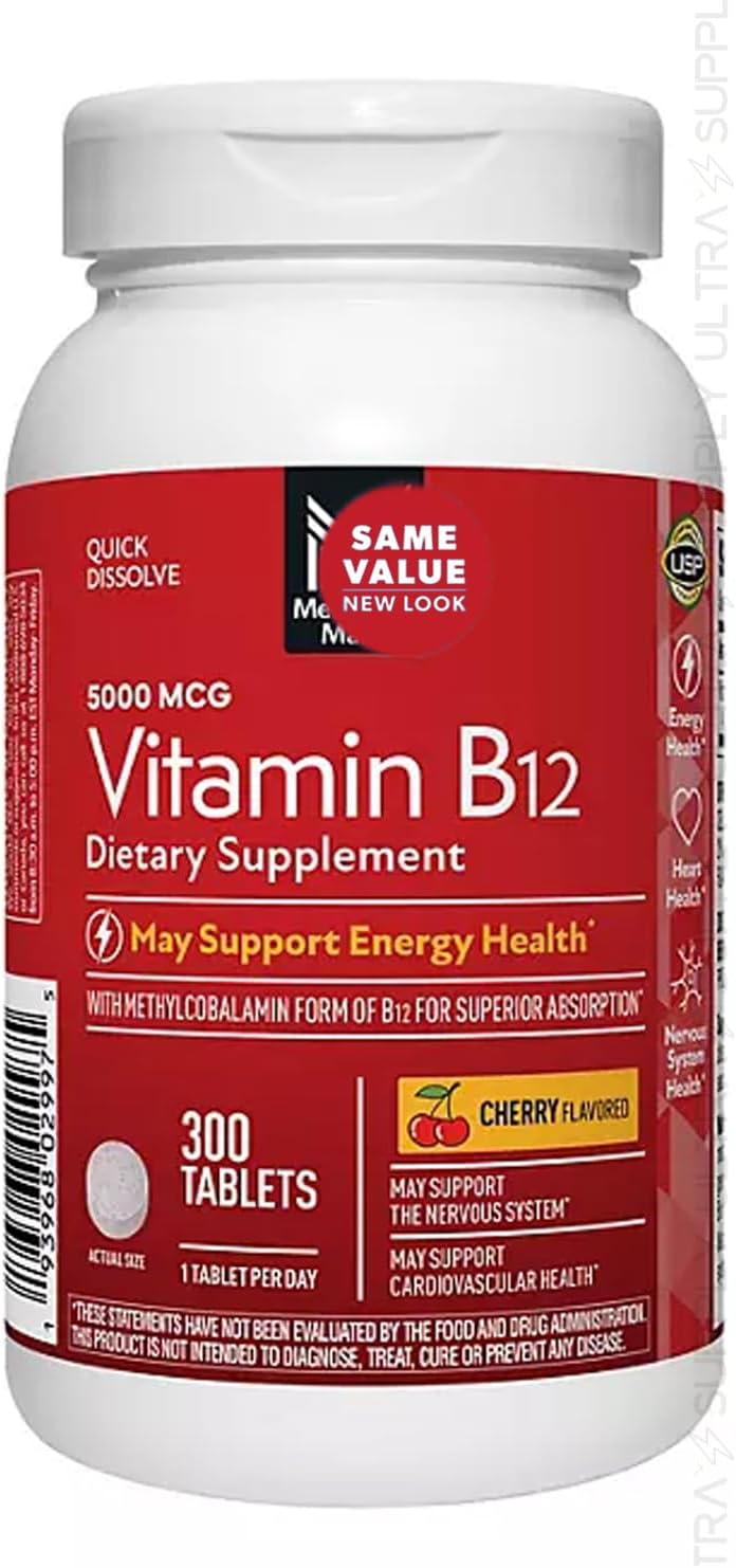 Members Mark Vitamin B12 (300 Count) Quick Dissolve Tablets, 5000 mcg – Cherry Flavour Methylcobalamin for Energy & Nervous System Support – USP Verified - görsel 1