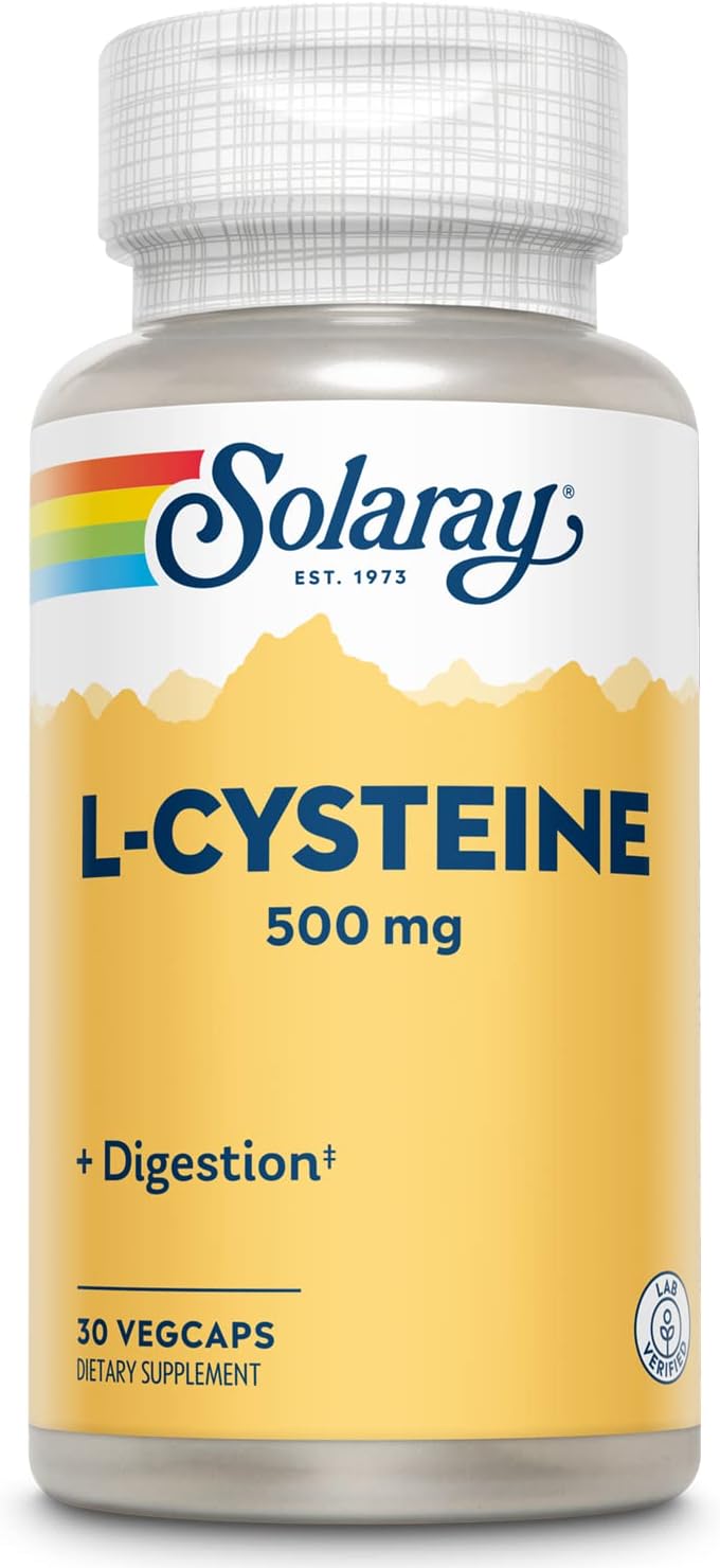 SOLARAY L-Cysteine 500 mg – Digestion, Hair, Skin & Nails Support, Antioxidant Support – 30 VegCaps - görsel 1