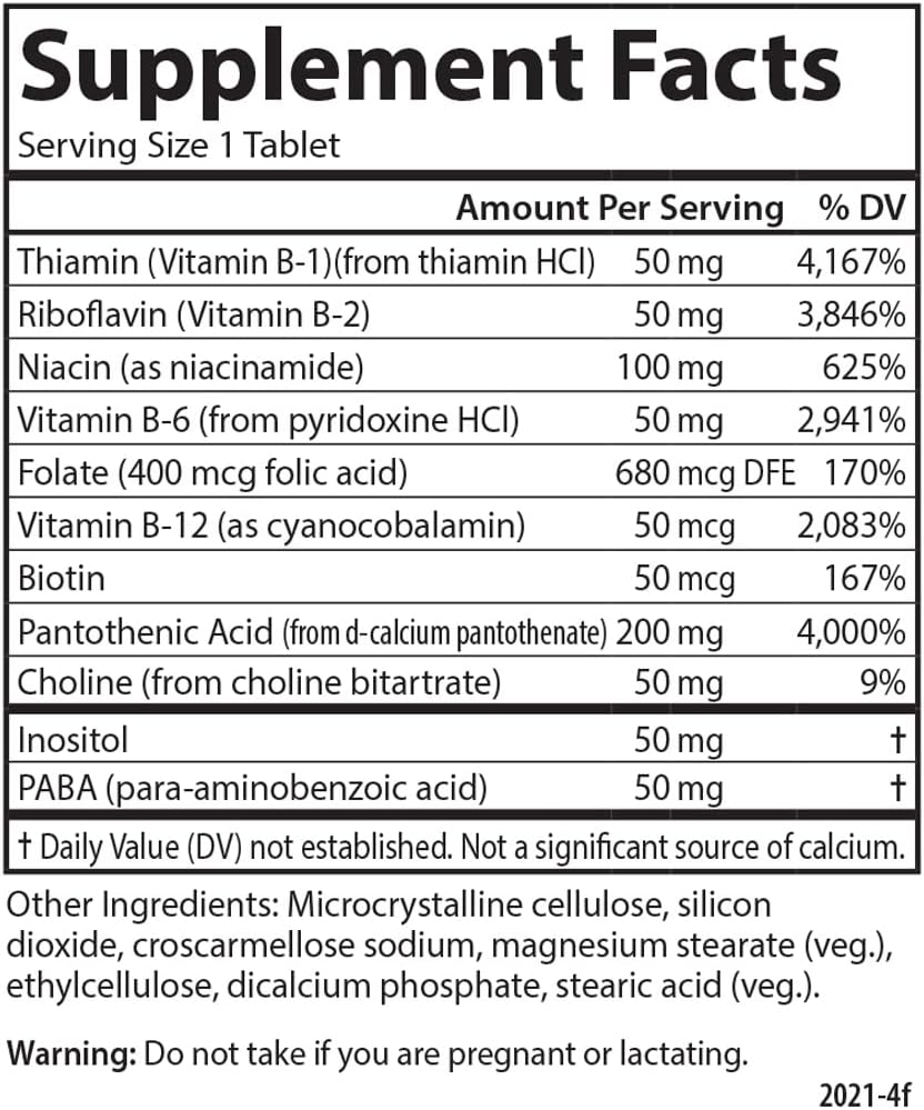 Carlson B-Compleet 50, Balanced Vitamin B Complex, Energy Support, Cellular Wellness, 100 Tablets - görsel 4