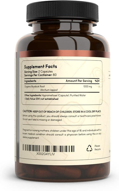 Primal Health Foods Organic Burdock Root Capsules 1000 mg – Circulation, Immune, Skin & Joint Support