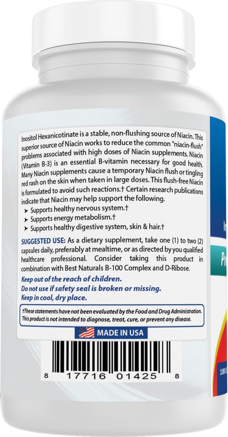 Best Naturals Flush-Free Niacin Inositol Hexanicotinate 500 mg, 180 Capsules - görsel 7
