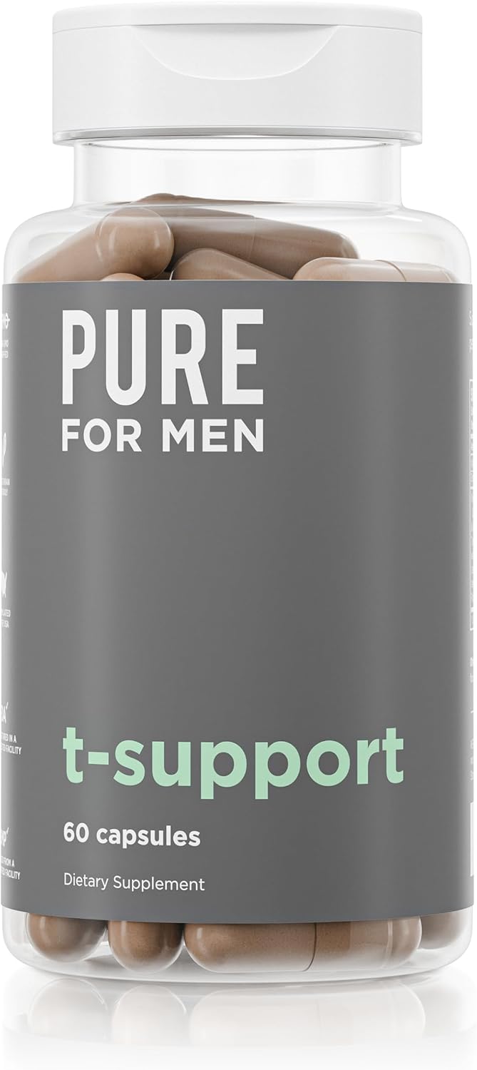 Pure for Men T-Support Supplement - Total Support for Men with Maca, Vitamin D3, and Ashwagandha, 60 Capsules - görsel 1