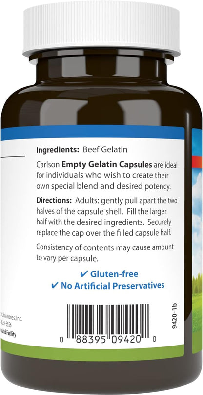 Carlson Empty Gelatin Capsules, Size #0, 150 Count