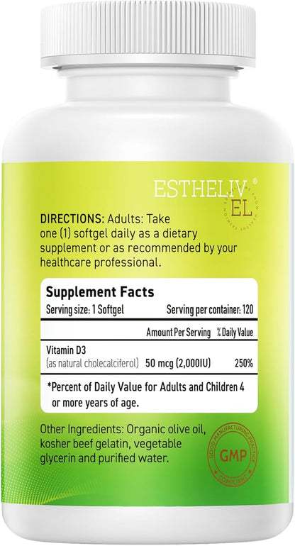 ESTHELIV Vitamin D3 2000IU, 120 Mini Soft gel capsules
