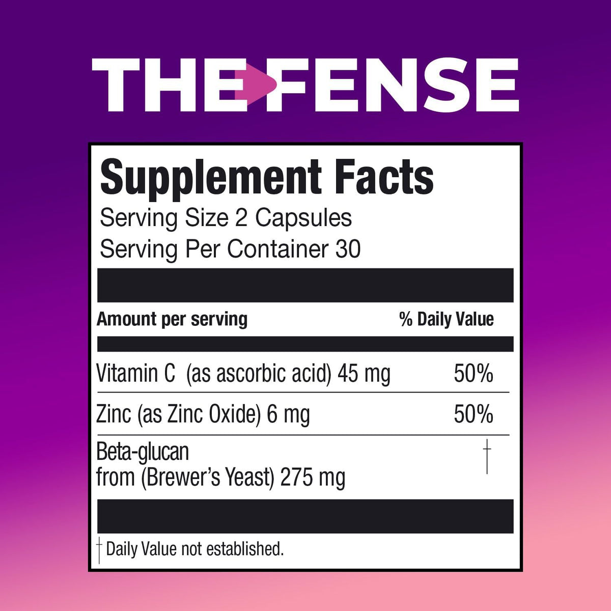 THE-FENSE Beta Glucan, Vitamin C and Zinc Supplement Capsules – Immune Support Booster for Women and Men – Free from Gluten and Lactose, Non-GMO – 60 Capsules - görsel 6