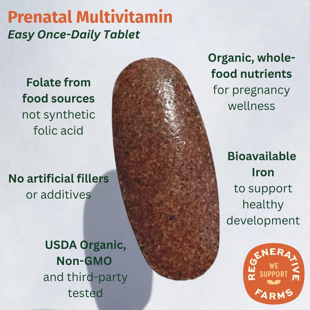 EarthFirst Organic Prenatal Once Daily Multivitamin for Conception, Pregnancy, Postpartum & Breastfeeding, Folate, Iron & Organic Whole Food Blend, Vegan, 60 Tablets - görsel 3