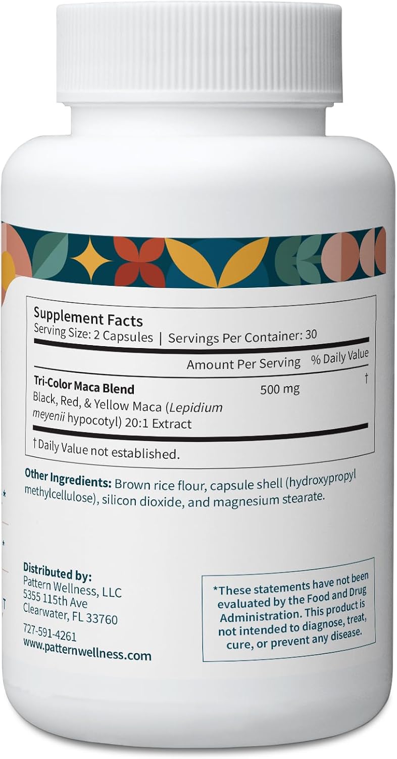 Pattern Wellness Maca Root Extract 20:1 - 500mg Per Serving - Tri-Colour Blend - 60 Vegan Capsules - görsel 3