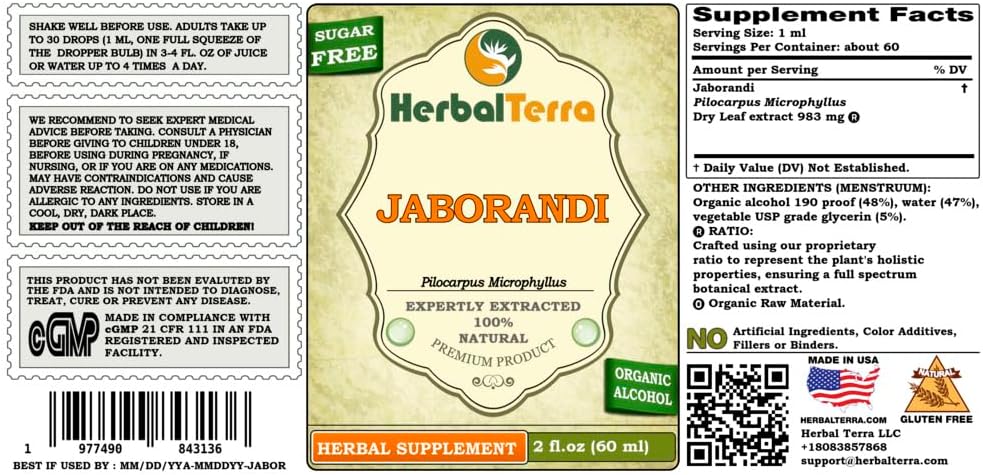 Jaborandi (Pilocarpus Jaborandi) Dried Leaf Liquid Extract - 4 oz - görsel 2