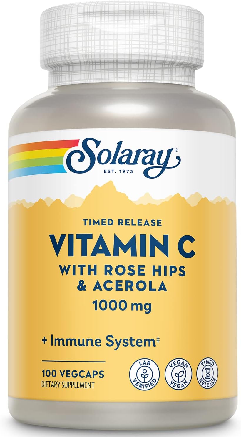 SOLARAY Vitamin C 1000mg - Time Release Vitamin C Capsules with Rose Hips and Acerola - Vegan, 275 VegCaps - görsel 9