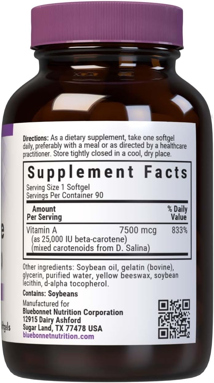 BlueBonnet Mixed Beta-Carotene 25,000 IU (7500 mcg) – Vision, Immune & Skin Support – 90 Soft Capsules - görsel 2