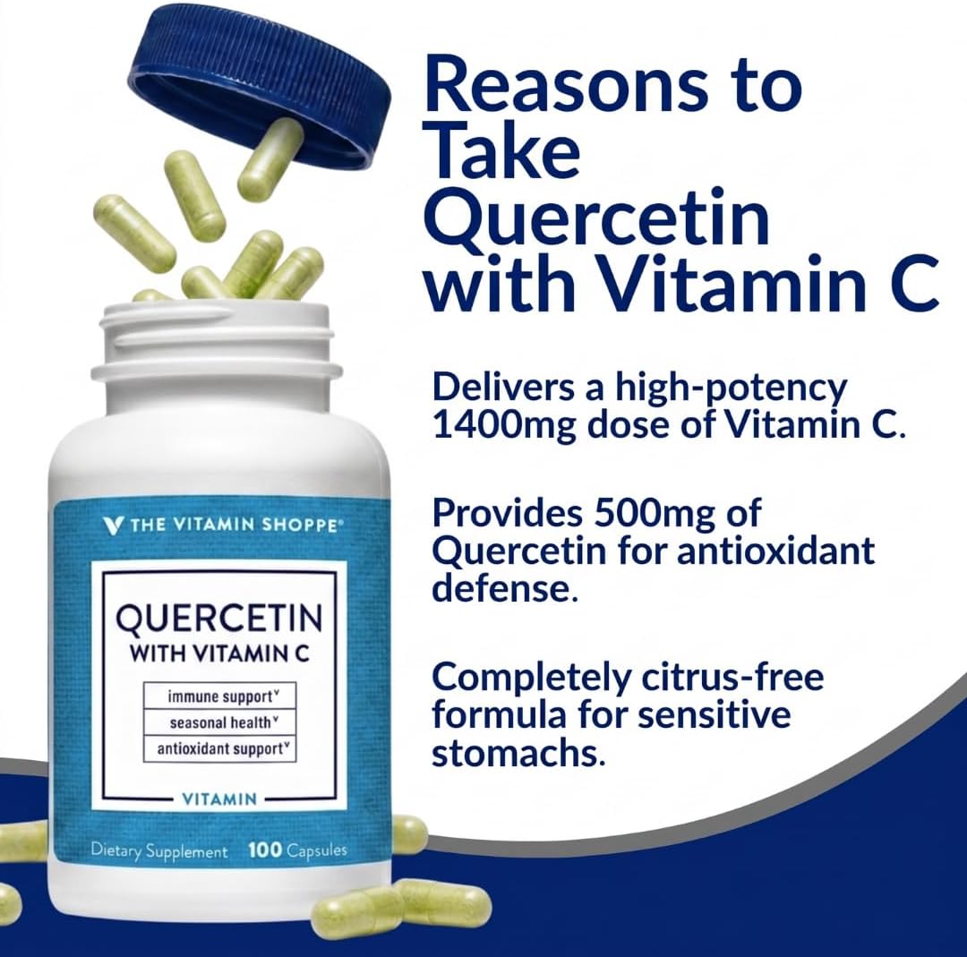 The Vitamin Shoppe Quercetin + C – Citrus Free – 1400mg Vitamin C & 500mg Quercetin – Immune Support – 100 Capsules - görsel 4