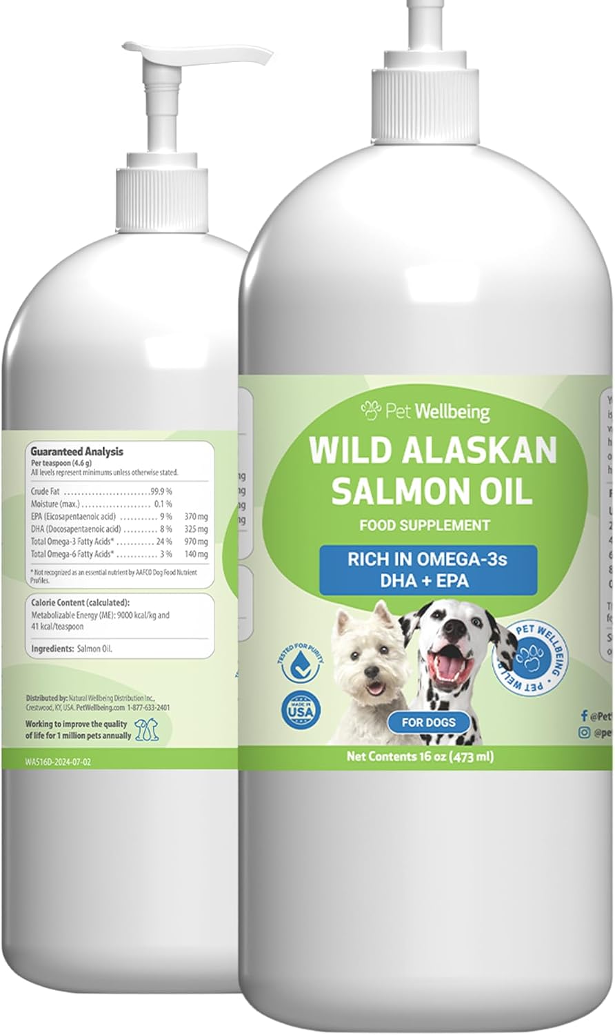 Pet Wellbeing Wild Alaskan Salmon Oil for Dogs - Omega 3 Fish Oil with EPA & DHA, Skin, Coat, Joint & Heart Health - NASC Certified & Vet Formulated - 16 oz Pump Bottle - görsel 1