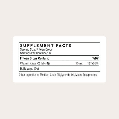 THORNE Vitamin K2 (as MK-4) Liquid Food Supplement - Concentrated Drops for Bone, Heart and Blood Vessel Health