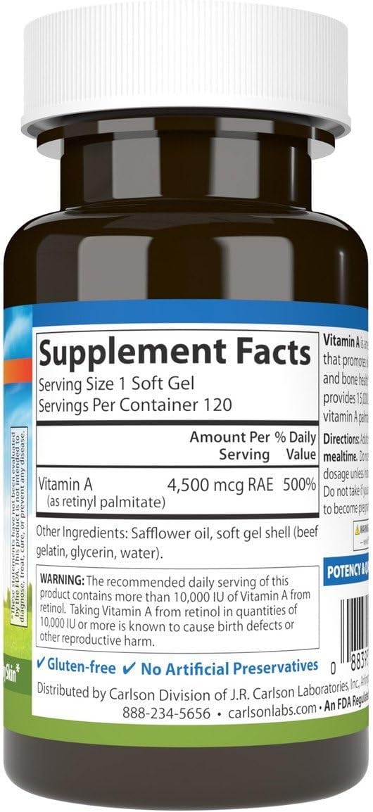 Carlson Labs Vitamin A Palmitate, 15000 IU, 120 Softgels - görsel 2