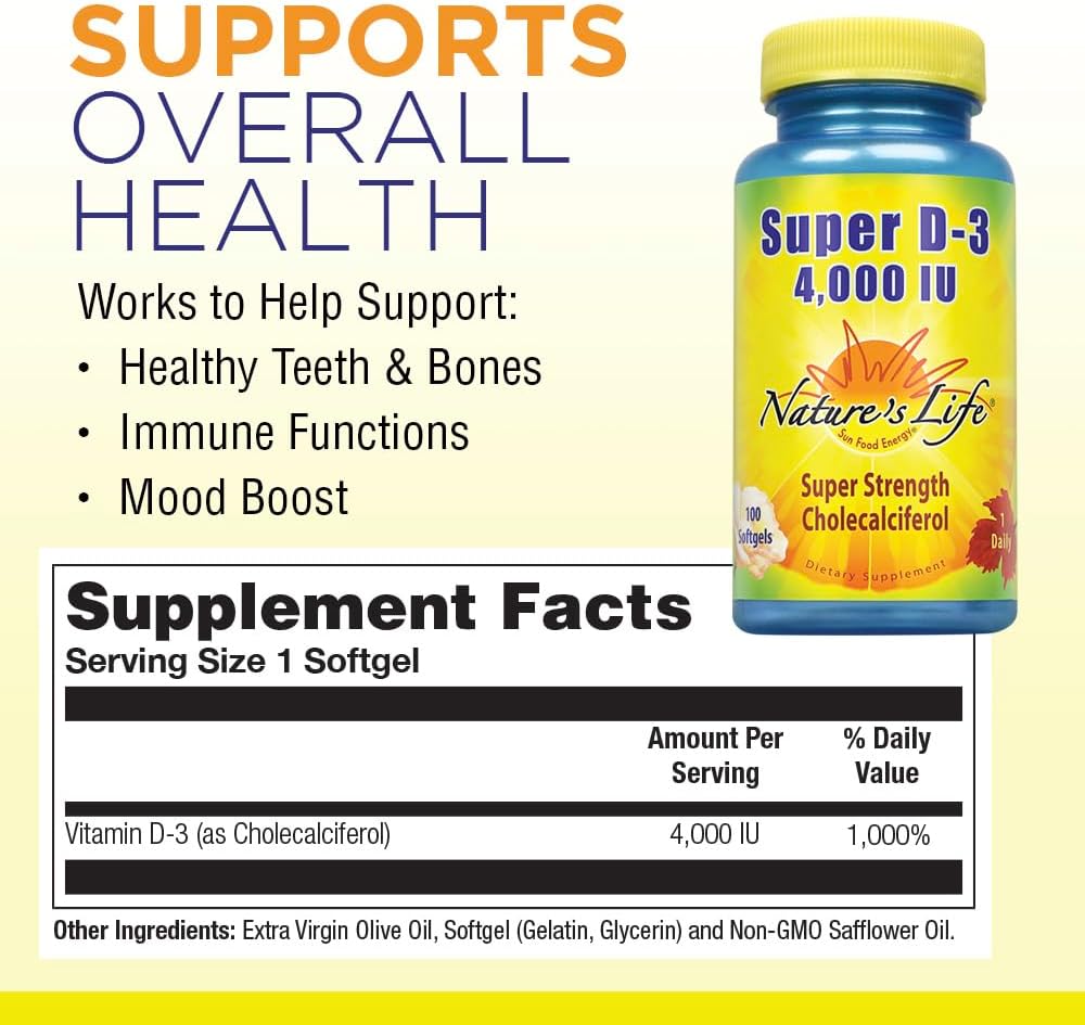 Nature's Life Super D-3 4000 IU Vitamin D3 Supplement – 100 Softgels - görsel 2