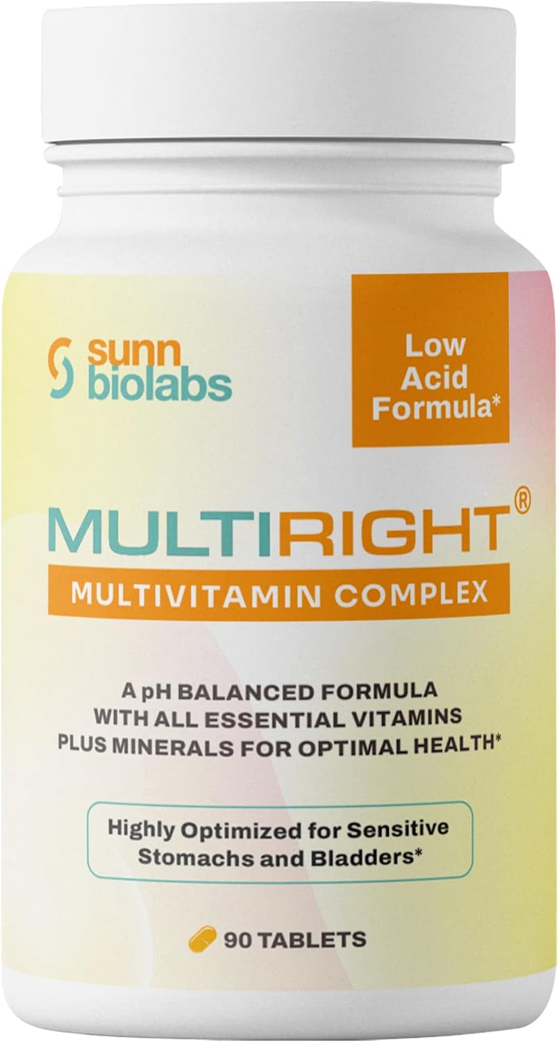 MULTIRIGHT Low Acid Multivitamin | Bladder-Friendly | 14 Vitamins and 14 Minerals | pH Balanced | 90 Tablets - görsel 1