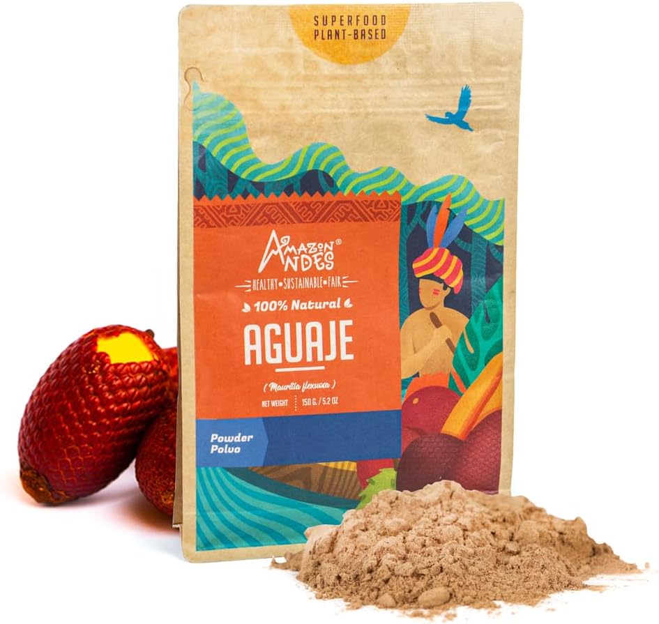 Amazon Andes Aguaje Fruit Powder - Wild Harvested Buriti - Supports Menstrual Comfort - Non-GMO, Vegan, Halal - 147g (40 Servings) - görsel 1