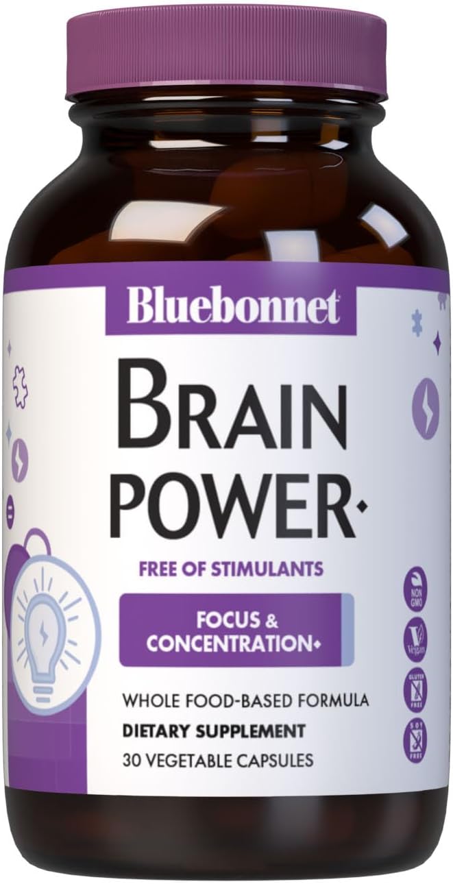 Bluebonnet Nutrition BrainPower – Whole Food-Based Nootropic Blend for Brain Health – Non-GMO, Vegan – Free of Gluten, Dairy, Soya & Stimulants – 30 Vegetable Capsules - görsel 1