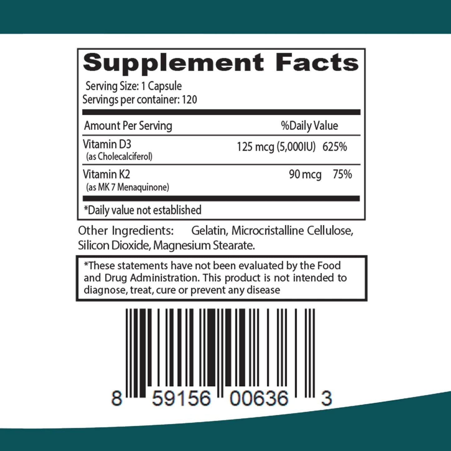 ELP ESSENTIAL Vitamin K2 with D3 Food Supplement - Bone and Heart Health, 120 Capsules - görsel 5