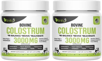 VITINITY Grass Fed Bovine Colostrum Powder – Natural IgG Supplement for Gut Health, Immune Support & Muscle Recovery | Pure Colostrum Superfood, Unflavoured (90g)