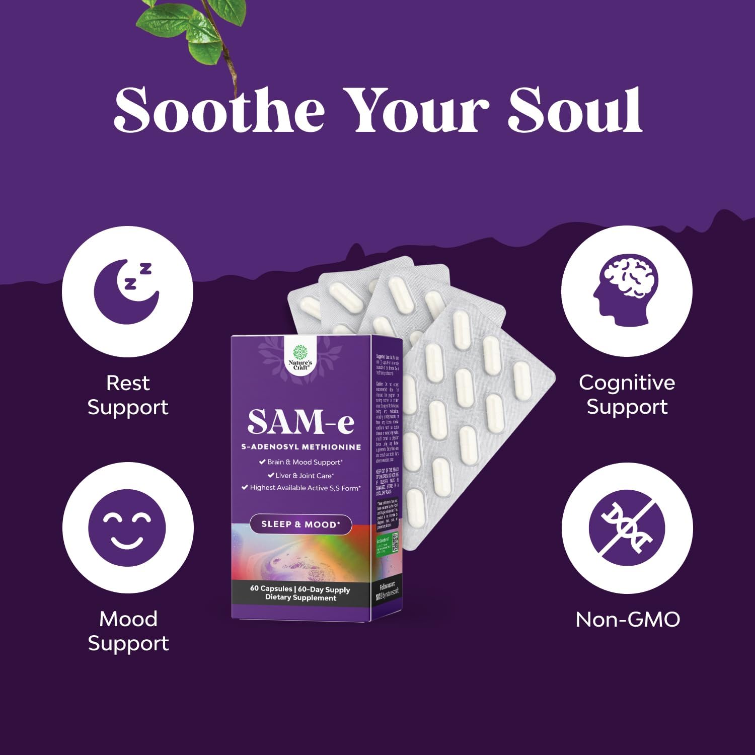 Natures Craft SAM-e 200mg – S-Adenosyl Methionine Supplement for Mood, Brain, Joint & Liver Support (60 Capsules) - görsel 3