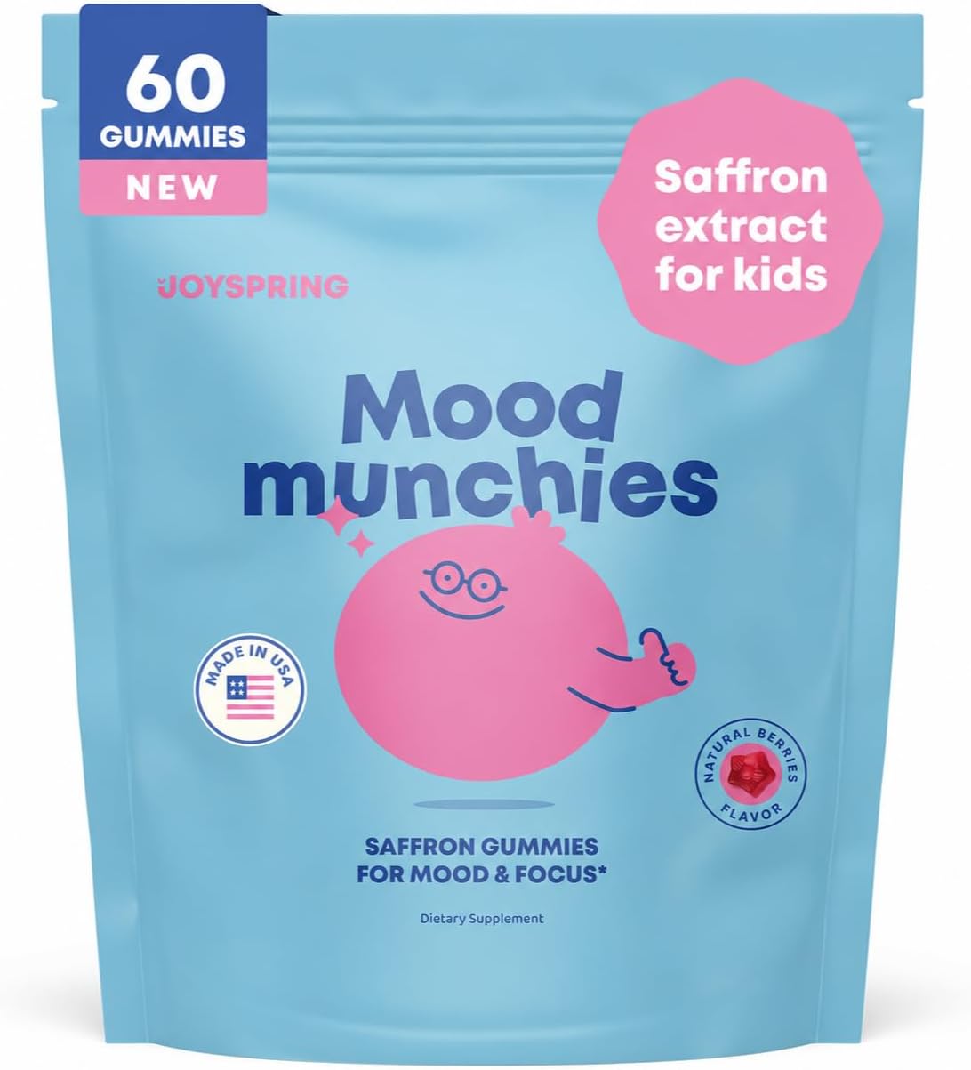 JoySpring Mood Munchies Saffron Gummies for Children 4+ | Saffron Extract with GABA, Passion Flower & St. John's Wort | Sugar Free Vegan Brain Support & Focus Gummies | Made in USA - görsel 1