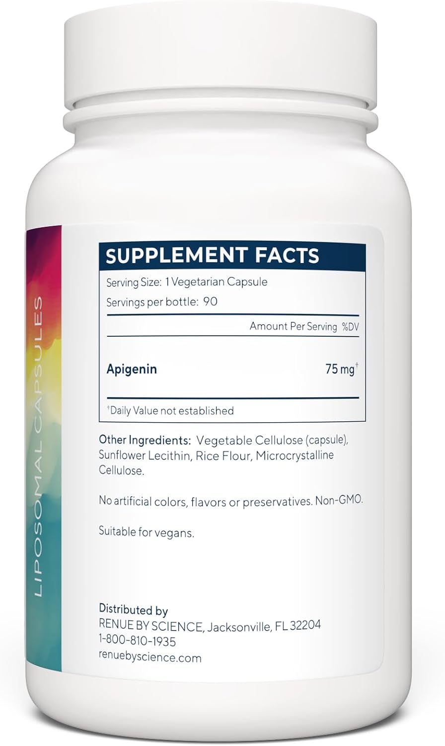 Renue By Science Apigenin | High Strength Liposomal Apigenin Supplement | 90 Capsules - 75 mg per Serving | Non-GMO & Allergen Free | Made in the USA | Third-Party Tested - görsel 2