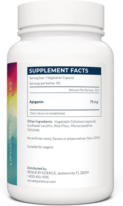Renue By Science Apigenin | High Strength Liposomal Apigenin Supplement | 90 Capsules - 75 mg per Serving | Non-GMO & Allergen Free | Made in the USA | Third-Party Tested