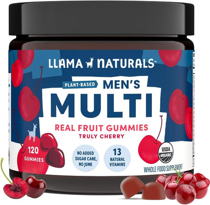 Llama Naturals Men's Multivitamin Gummies – Organic, Vegan, No Added Sugar, Cherry, 120 Count