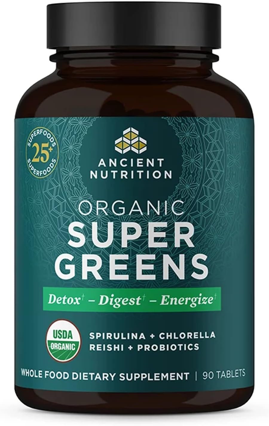 Ancient Nutrition Organic Super Greens with Probiotics - 90 Tablets (30 Servings) - görsel 1