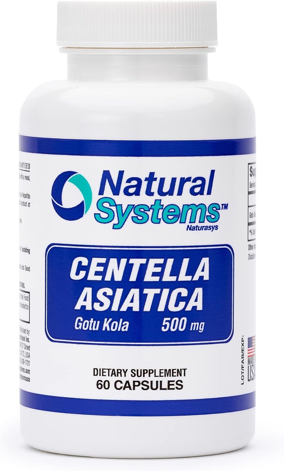 Centella Asiatica 500 mg, 60 Capsules – Gotu Kola Herbal Supplement by Natural Systems - görsel 1