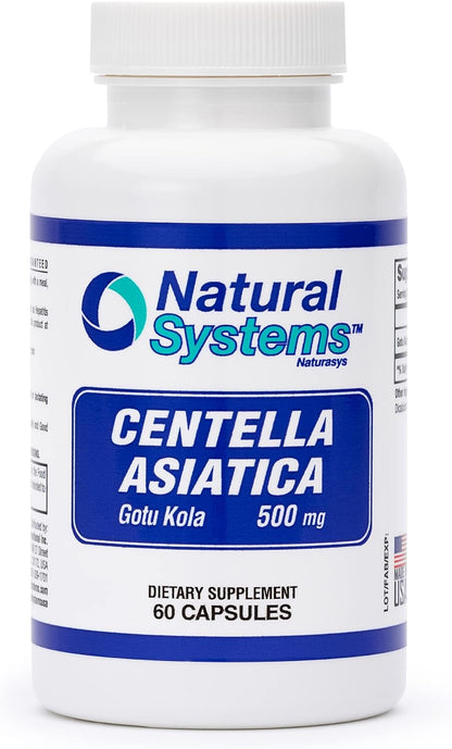 Centella Asiatica 500 mg, 60 Capsules – Gotu Kola Herbal Supplement by Natural Systems