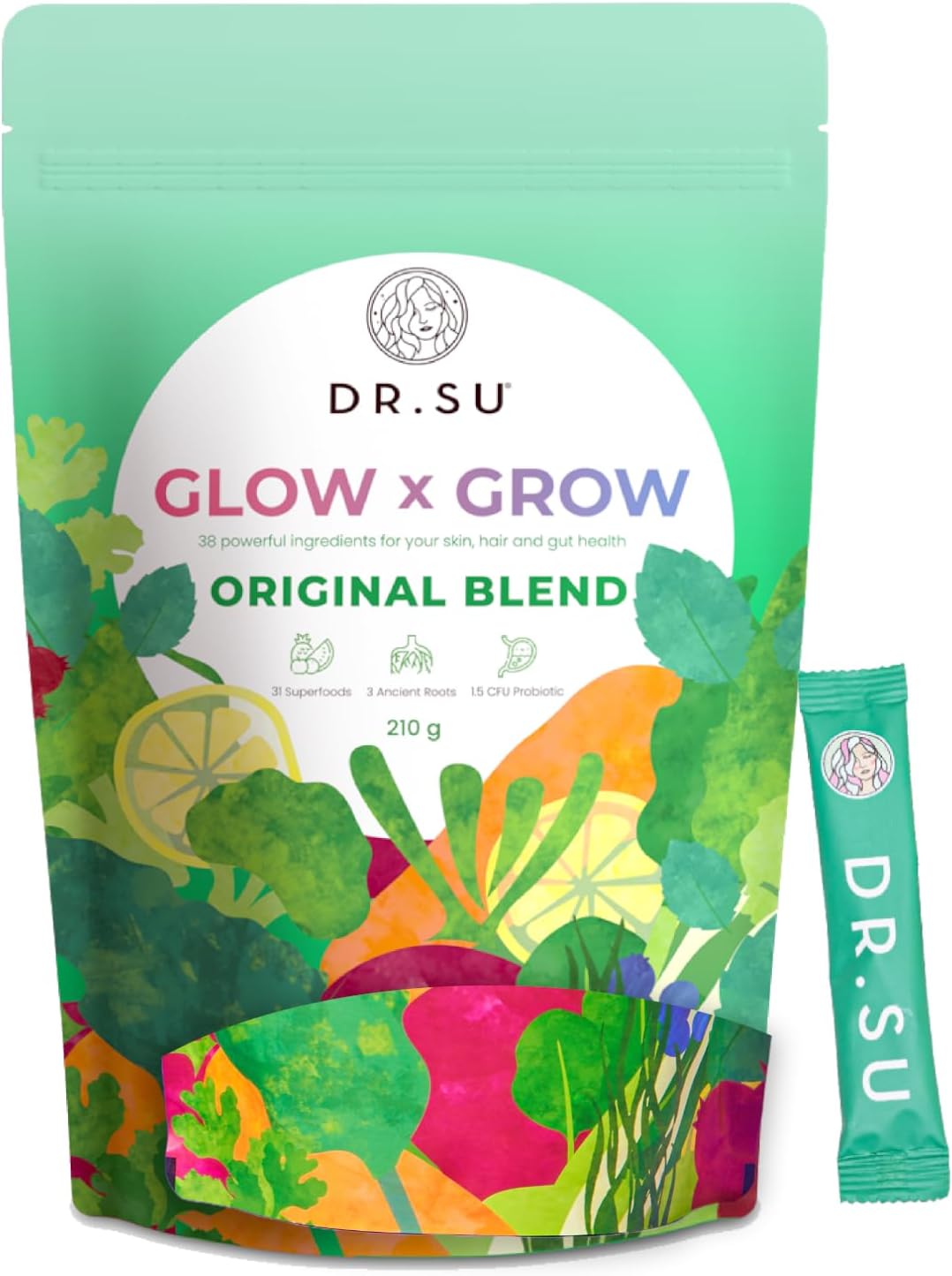 Dr. Su Glow x Grow 6-in-1 Supplement Powder – Sugar-Free 30 Sachets with Vitamins, Minerals, Probiotics, Fibre, Antioxidants & Adaptogens - görsel 1
