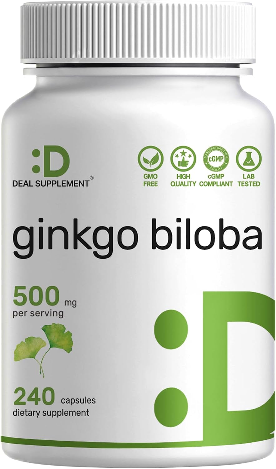 DEAL SUPPLEMENT Ginkgo Biloba 500mg, 240 Capsules - Extra Strength Brain Support Supplement - görsel 1