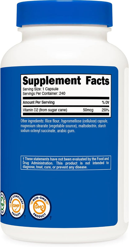 Nutricost Vitamin D2 Supplement (2000 IU) - 240 Capsules, Vegan, Non-GMO, Gluten-free