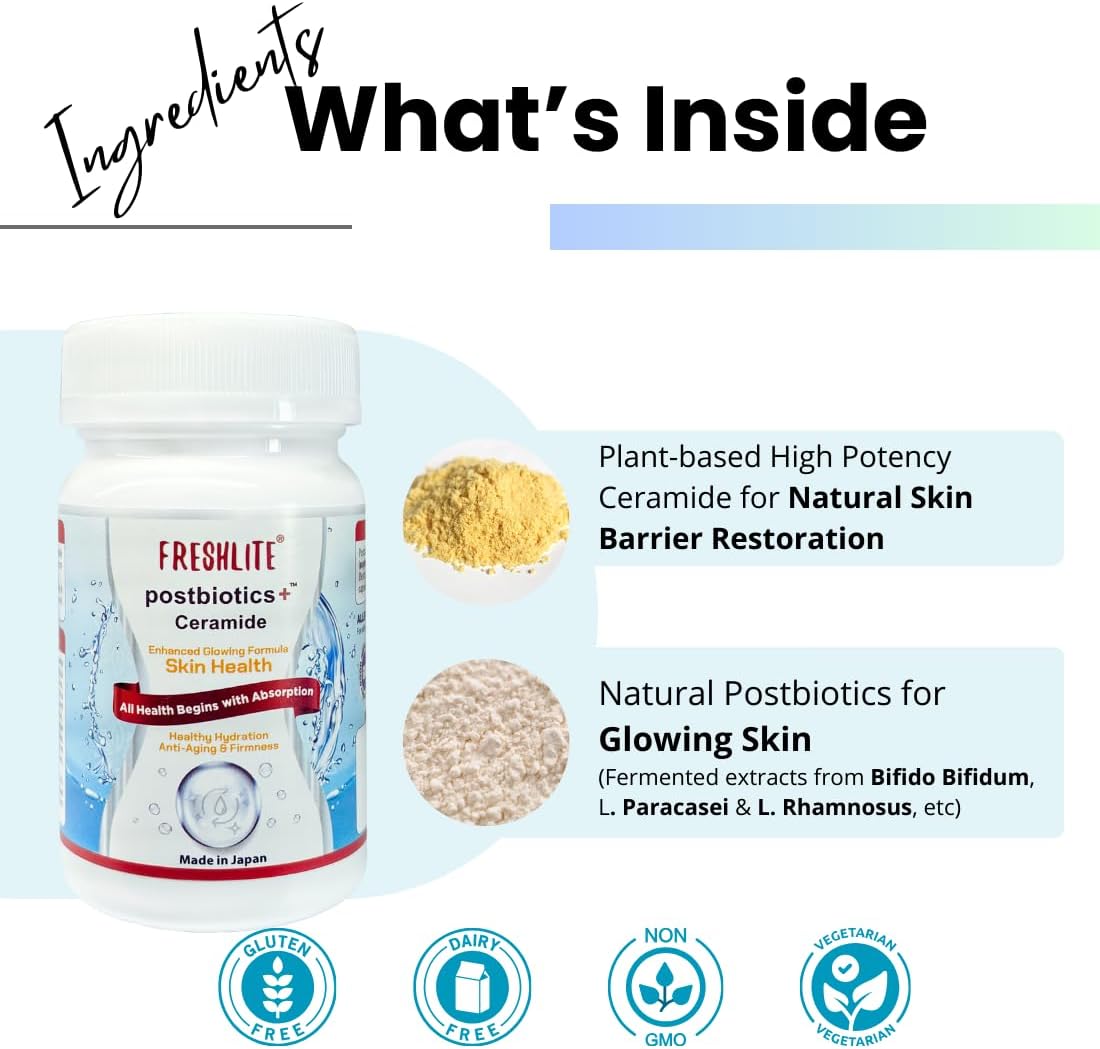 FRESHLITE Japanese Clear Skin Ceramide Supplement – Plant-Based Ceramide & Postbiotics for Hydration, Barrier & Elasticity – Non-GMO, Gluten-Free, 60 Vegan Capsules - görsel 4