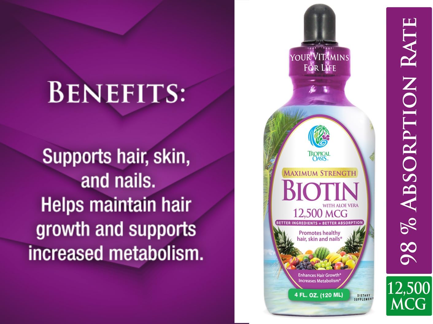 Maximum Strength Liquid Biotin Drops with Organic Aloe Vera, 12,500 mcg – 118 ml (4 fl oz, 30 Servings) - görsel 5