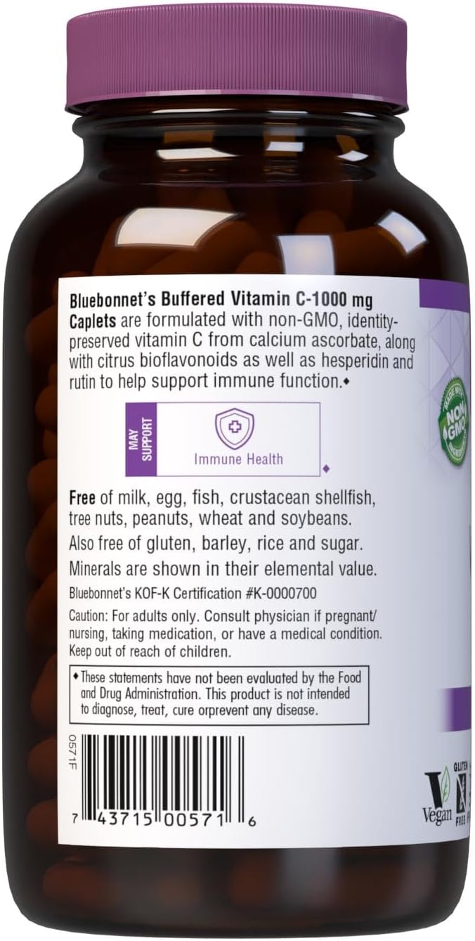 Bluebonnet Nutrition Buffered Vitamin C 1000 mg Caplets - 180 Count - görsel 3