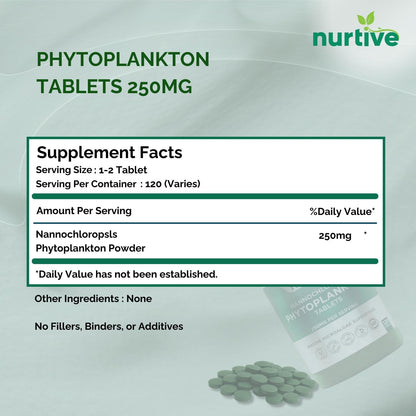 NURTIVE Nannochloropsis Phytoplankton Tablets – 250mg, 120 Tablets