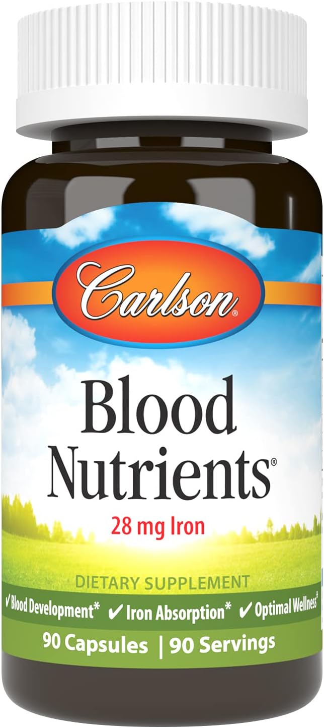 Carlson Blood Nutrients – 28 mg Iron for Blood Development and Optimal Wellness, 90 Capsules - görsel 1