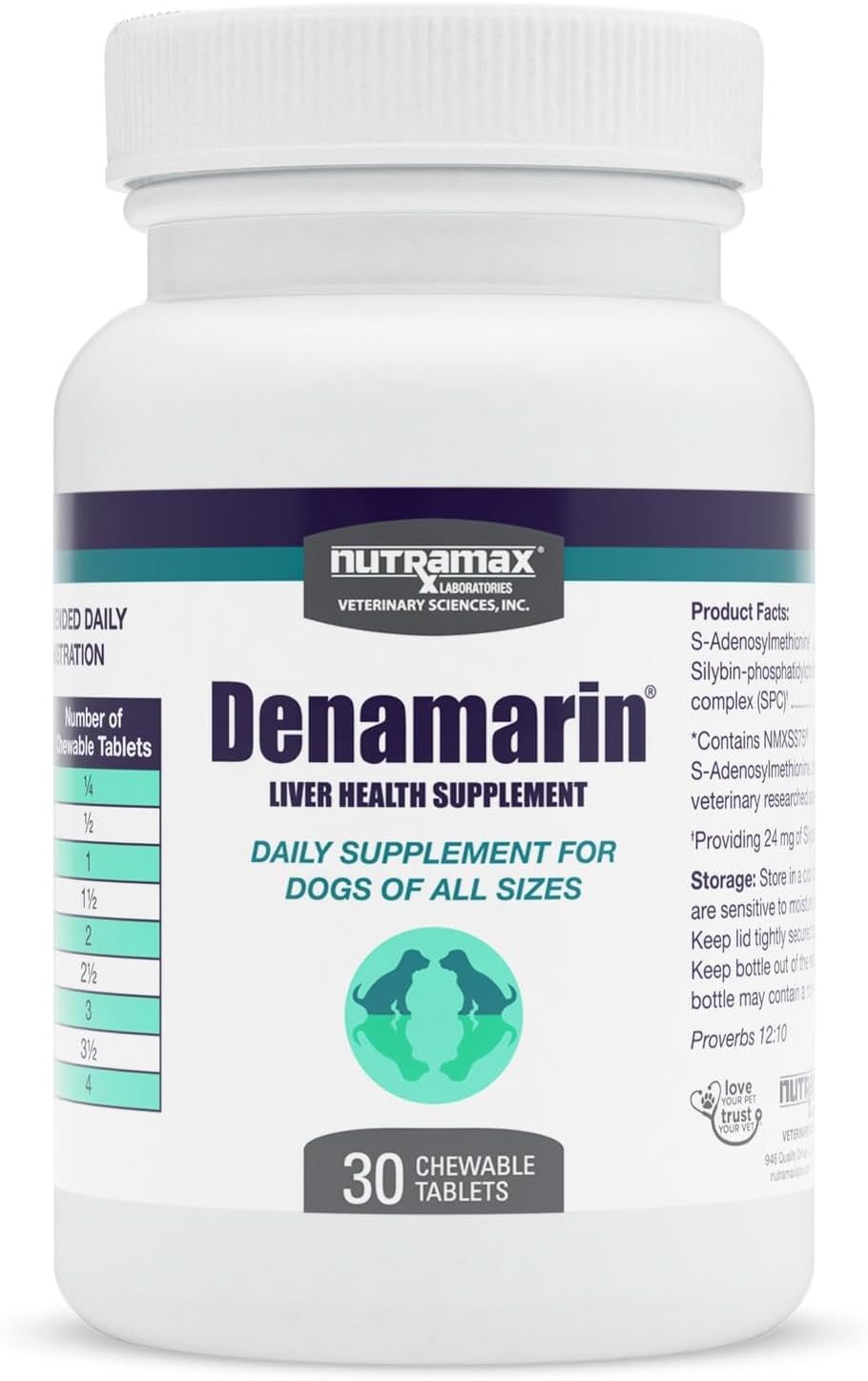 Nutramax Denamarin for Dogs - Liver Support Supplement with SAMe & Silybin - Chewable Tablets, 30 Tablets - görsel 1