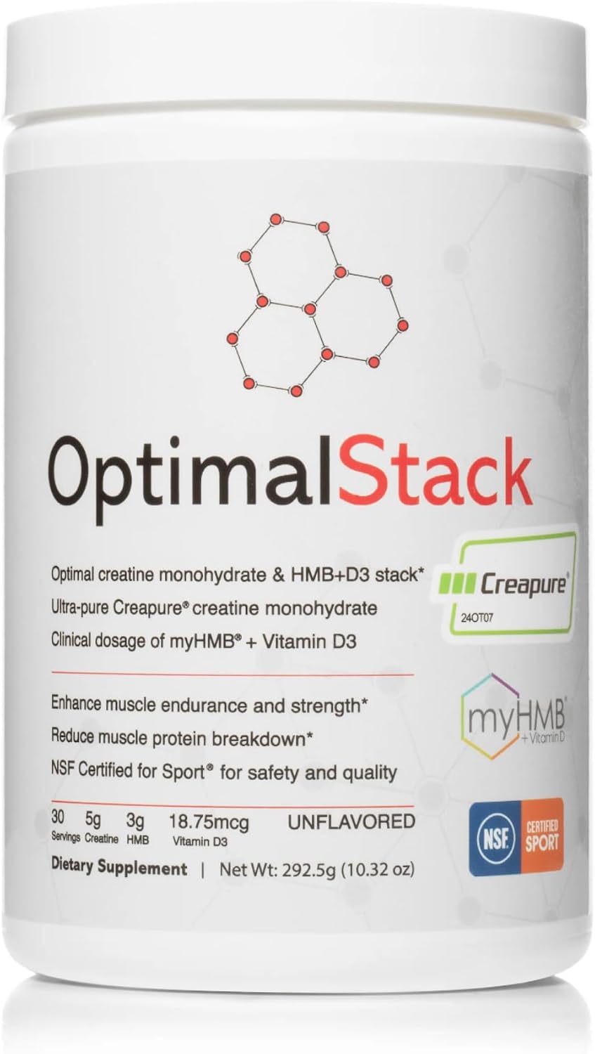 OptimalStack Creatine Monohydrate, HMB & Vitamin D3 Stack | NSF Certified | Unflavoured, 30 Servings - görsel 1