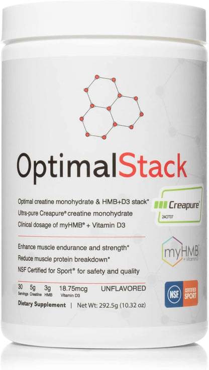OptimalStack Creatine Monohydrate, HMB & Vitamin D3 Stack | NSF Certified | Unflavoured, 30 Servings