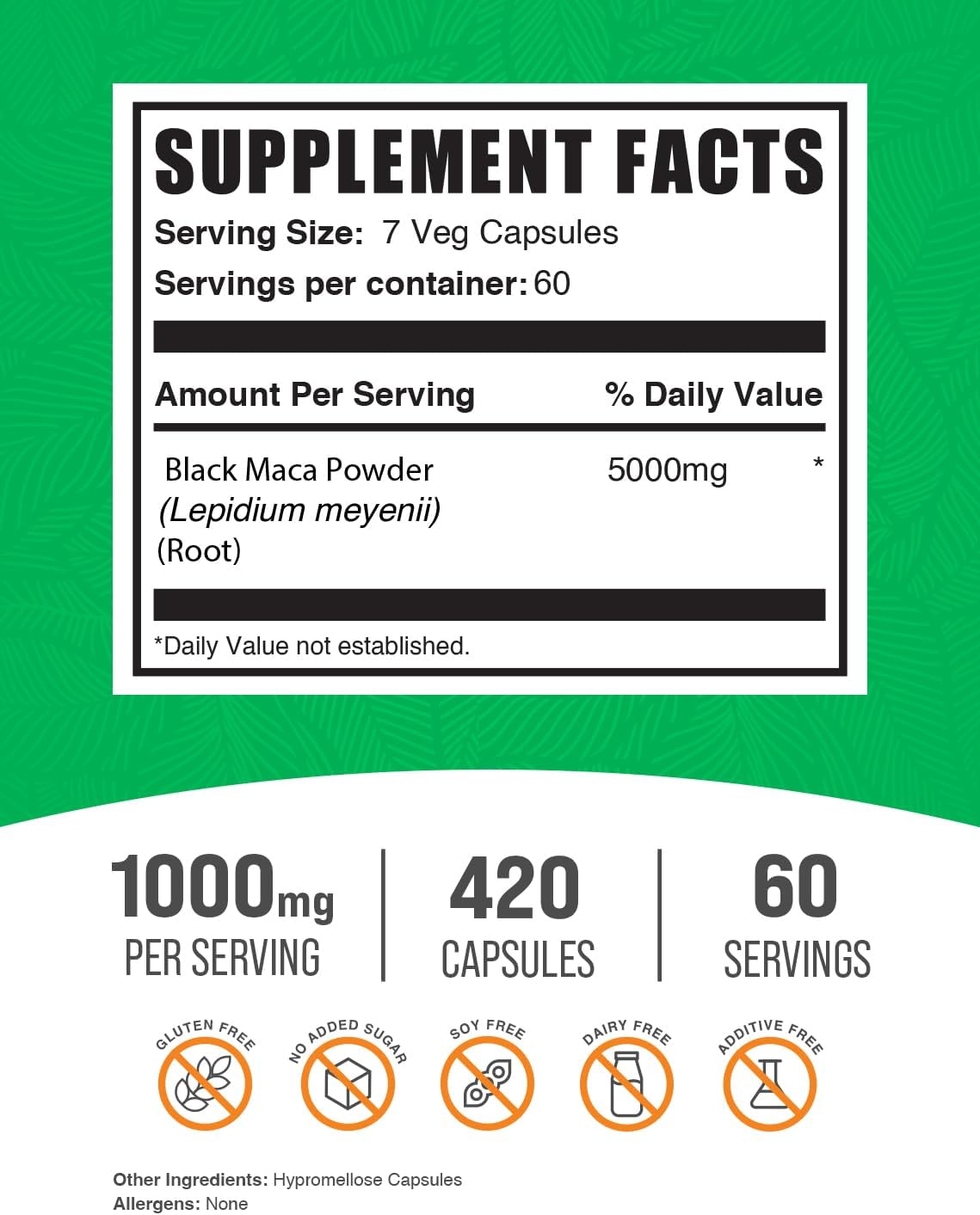 BulkSupplements.com Black Maca Root Capsules - 5000mg, 420 Vegetarian Capsules - görsel 2