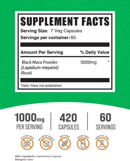 BulkSupplements.com Black Maca Root Capsules - 5000mg, 420 Vegetarian Capsules