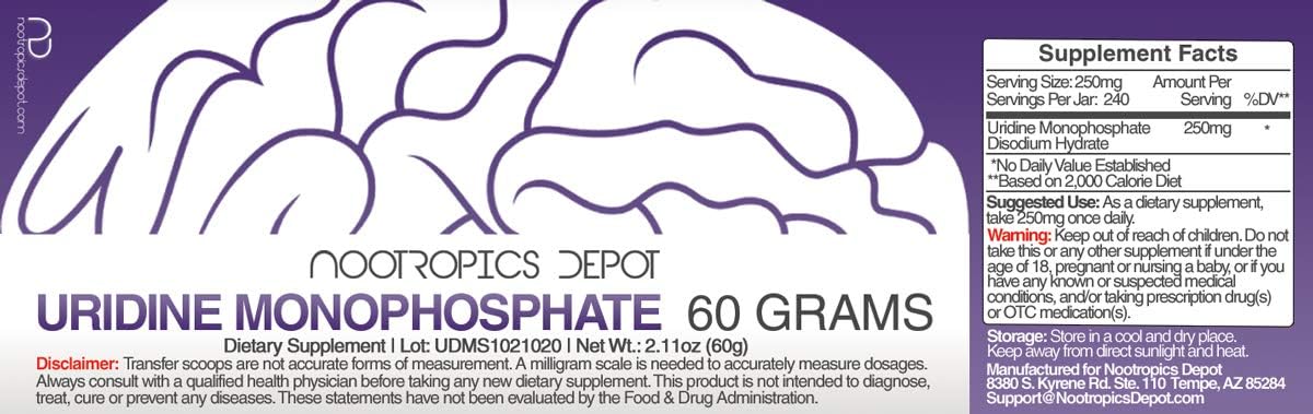 Nootropics Depot Uridine Monophosphate Powder | 60 Grammes | Disodium Salt | Supports Healthy Cognitive Function + Memory* | Supports Healthy Mitochondrial Function* - görsel 2