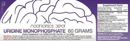 Nootropics Depot Uridine Monophosphate Powder | 60 Grammes | Disodium Salt | Supports Healthy Cognitive Function + Memory* | Supports Healthy Mitochondrial Function*