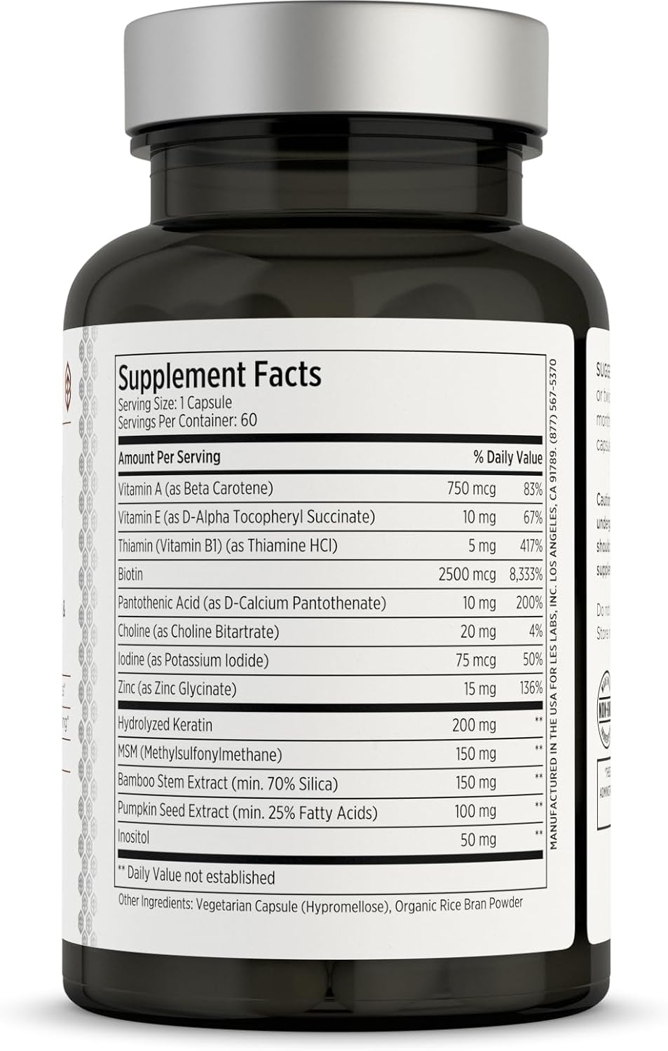 LES Labs Hair Health – Hair Growth & Nail Supplement with Keratin, Biotin, Pumpkin Seed & MSM – 60 Capsules - görsel 2