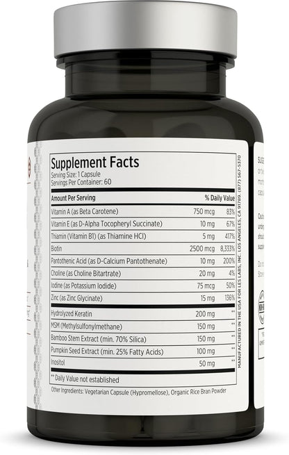 LES Labs Hair Health – Hair Growth & Nail Supplement with Keratin, Biotin, Pumpkin Seed & MSM – 60 Capsules