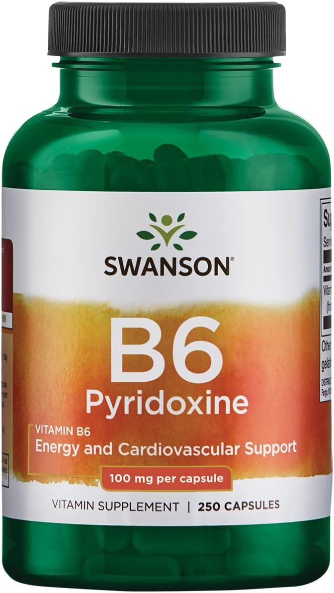 Swanson B6 Pyridoxine - Vitamin B6 Supplement for Energy and Heart Health (250 Capsules, 100mg Each) - görsel 1